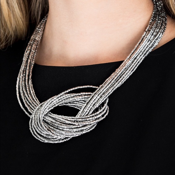 Silver knitted seed bead necklace set - Picture 2 of 2